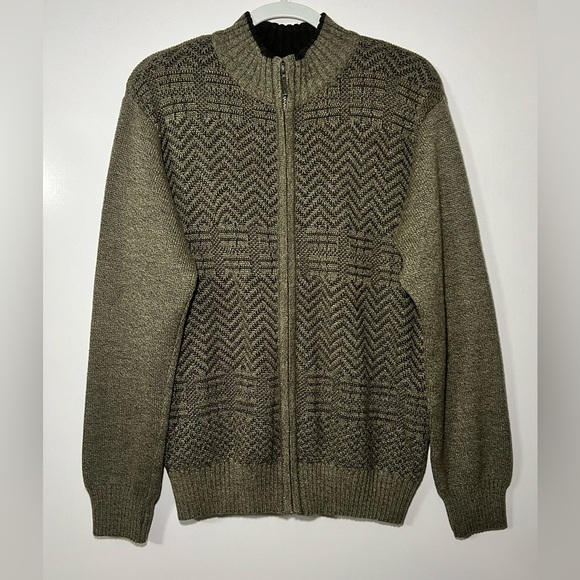 Aldo Contini Italia Zip Up Sweater, Brown w/pattern, Size Large - Picture 1 of 16